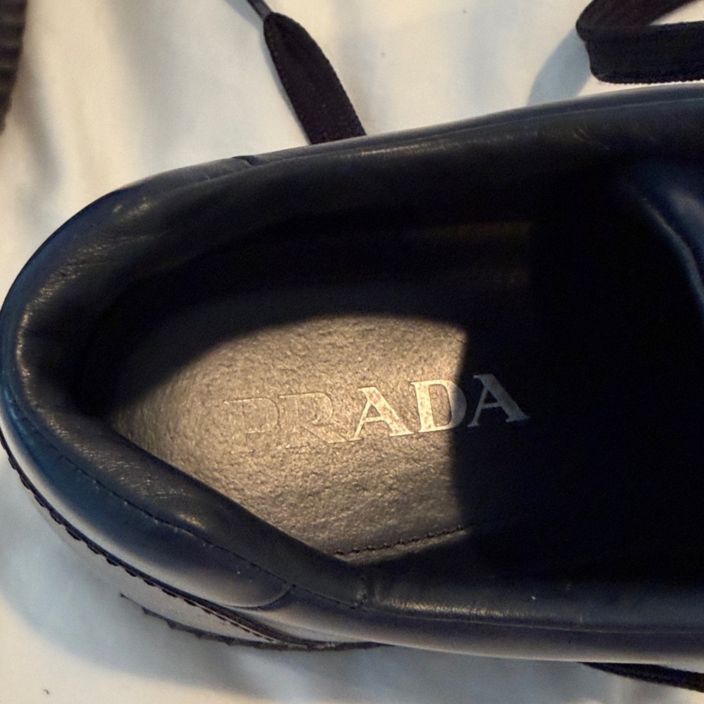 Prada Men’s Dark Blue Leather Lace-Up Sneakers - Picture 2 of 7